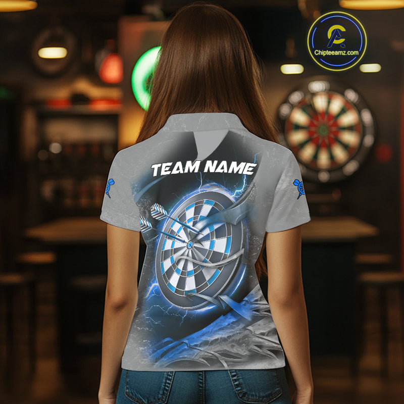Personalized Phoenix Flame Darts Shirt For Women Custom Darts Team Jersey Polo & 1/4 Zip |Blue TDM5247