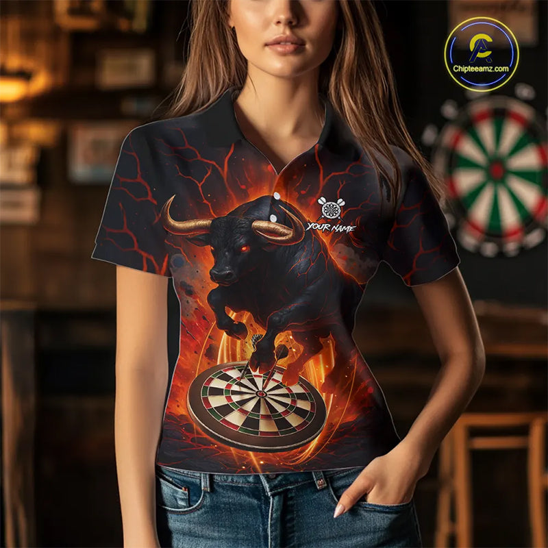Personalized Bull Fire Darts Shirt For Women Custom Darts Jersey Team Polo & 1/4 Zip | Orange TDM5506