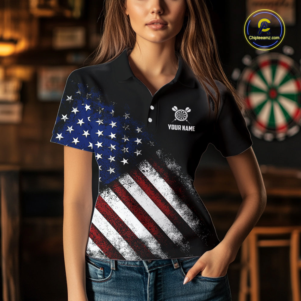 Patriotic American Flag Eagle Darts Shirt For Women Custom Darts Jersey Team Polo & 1/4 Zip TDM5759