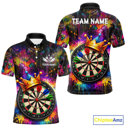 Funny Colorful Crown Dartboard Splash Darts Shirt For Men Custom Darts Jersey Team Polo & 1/4 Zip TDM5762