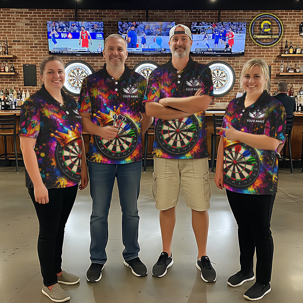 Funny Colorful Crown Dartboard Splash Darts Shirt For Men Custom Darts Jersey Team Polo & 1/4 Zip TDM5762
