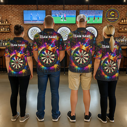 Funny Colorful Crown Dartboard Splash Darts Shirt For Men Custom Darts Jersey Team Polo & 1/4 Zip TDM5762