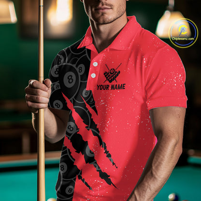 Custom Grunge Black And Red 8 Ball Billiard Shirt For Men, Pool Team Jersey Polo & 1/4 Zip TDM5961