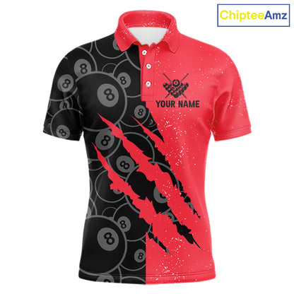 Custom Grunge Black And Red 8 Ball Billiard Shirt For Men, Pool Team Jersey Polo & 1/4 Zip TDM5961