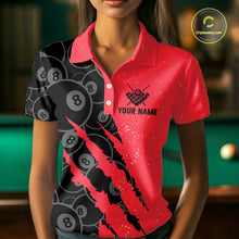 Load image into Gallery viewer, Custom Grunge Black And Red  8 Ball Billiard Shirt For Women, Pool Team Jersey Polo &amp; 1/4 Zip TDM5961