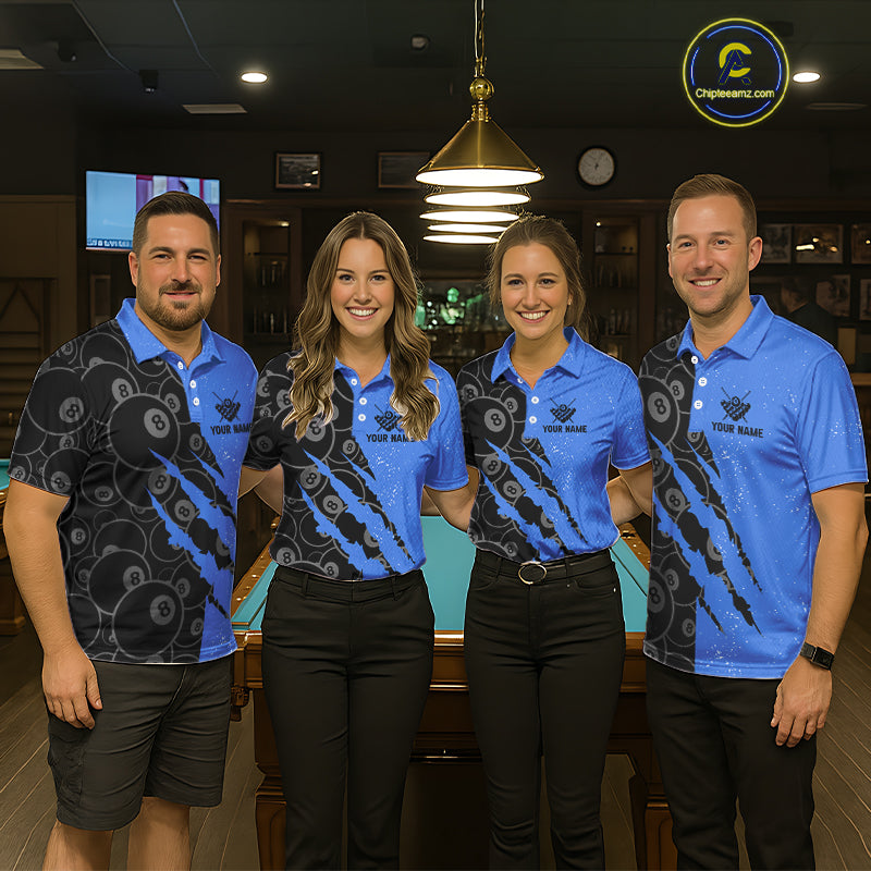 Custom Grunge Black And Blue 8 Ball Billiard Shirt For Men, Pool Team Jersey Polo & 1/4 Zip TDM5962