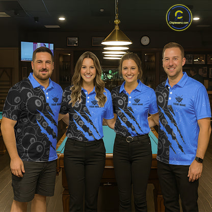 Custom Grunge Black And Blue 8 Ball Billiard Shirt For Men, Pool Team Jersey Polo & 1/4 Zip TDM5962