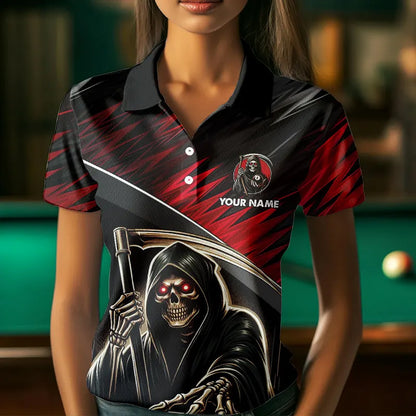Red Grim Reaper 8 Ball Pool Billiard Shirts For Women Custom Billiard Team Jerseys Polo & 1/4 Zip TDM3760