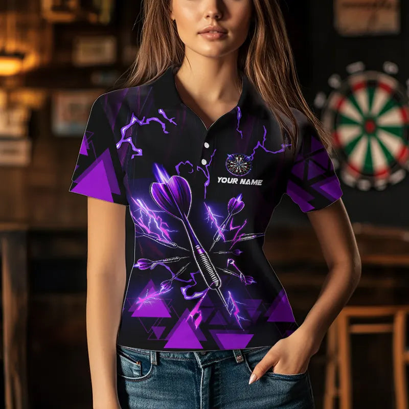 Purple Darts Arrow Thunder Lightning Dart Shirts For Women Custom Dart Team Jerseys Polo & 1/4 Zip TDM3764
