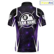 Load image into Gallery viewer, Custom 8 Ball Pool Billiard Shirt For Men, Purple Geometric Billiard Team Jersey Polo &amp; 1/4 Zip TDM6129