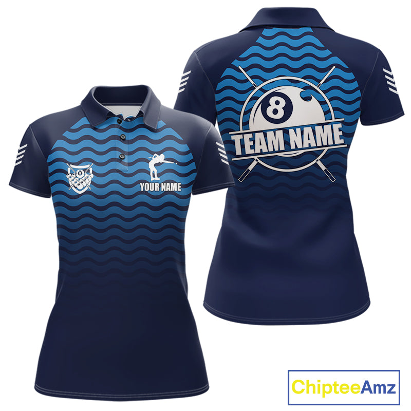 Blue 8 Ball Pool Billiard Jersey For Women Custom Polo & Quarter Zip Billiard Shirt For Team TDM6131