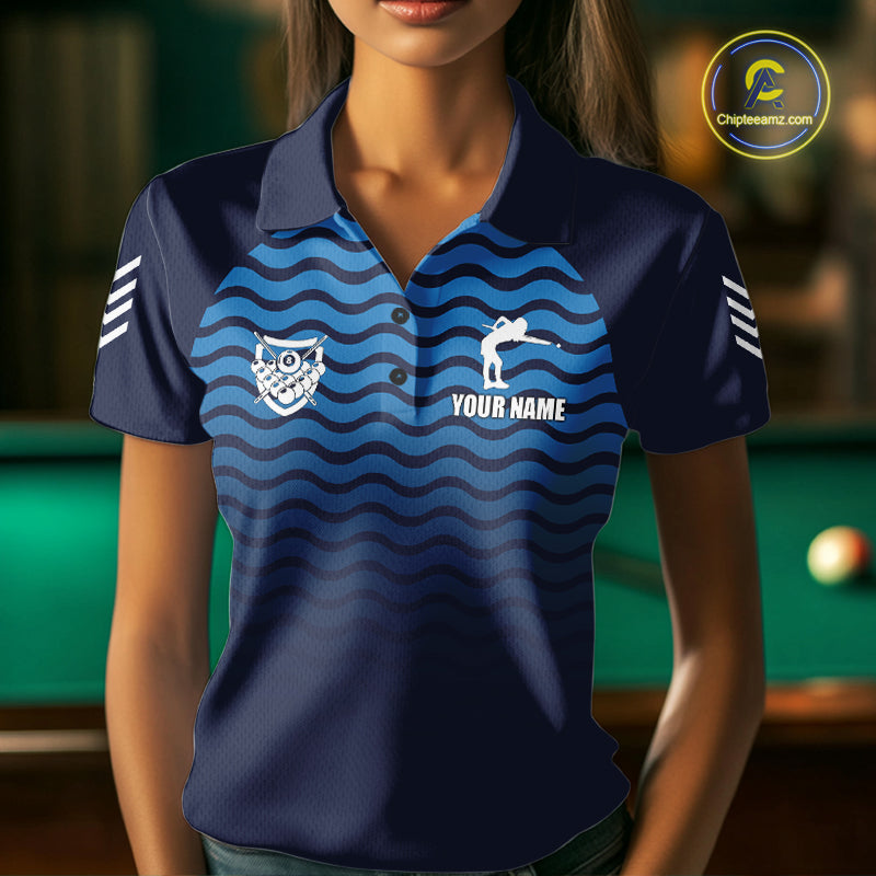Blue 8 Ball Pool Billiard Jersey For Women Custom Polo & Quarter Zip Billiard Shirt For Team TDM6131
