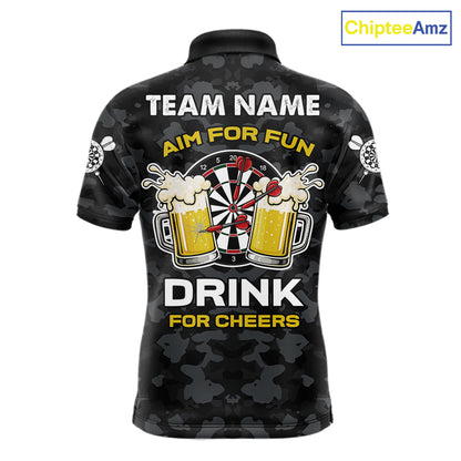 Darts and beer aim for fun drink for cheers darts polo shirt for men with custom darts team graphics.