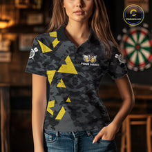 Load image into Gallery viewer, Woman wearing a darts and beer aim for fun drink for cheers darts jersey front view.