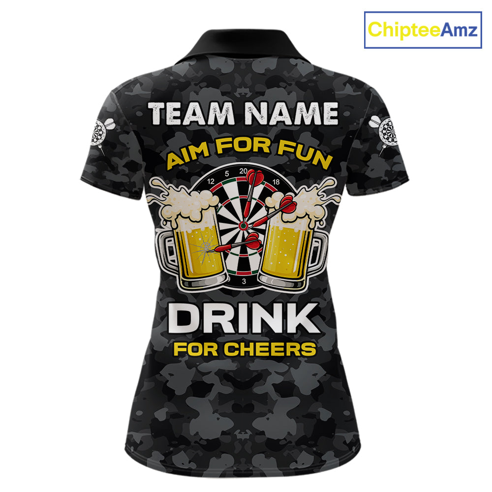 Darts and beer aim for fun drink for cheers darts polo shirt for women with custom darts team graphics.