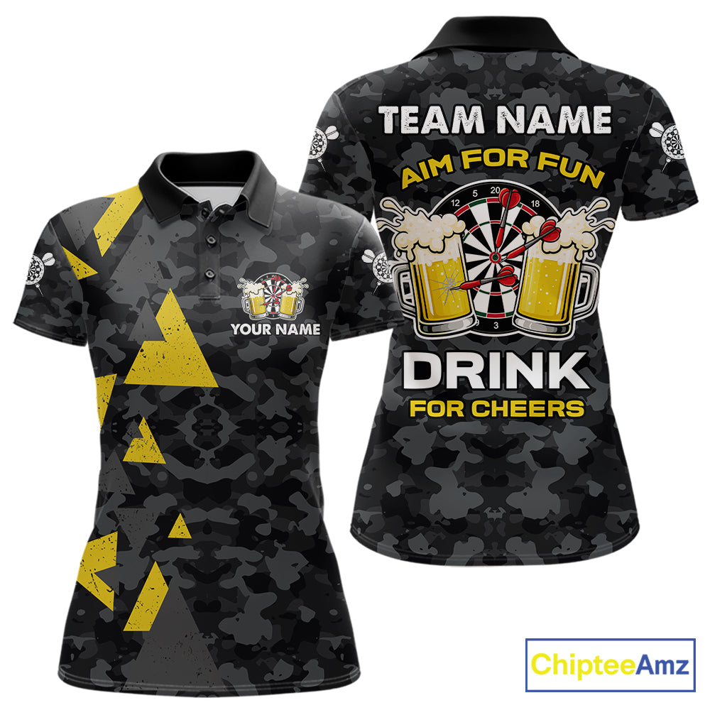 Darts and beer aim for fun drink for cheers darts polo shirt for women with custom darts team graphics.