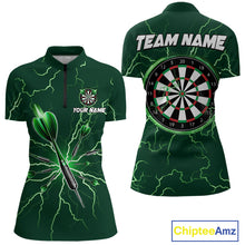 Load image into Gallery viewer, Green Darts Thunder Lightning 3D Dart Polo &amp; Quarter Zip Custom Dart Shirts For Women Dart Jersey TDM3033
