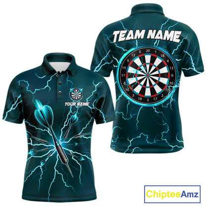 Turquoise Darts Thunder Lightning 3D Dart Polo & Quarter Zip Custom Dart Shirts For Men Dart Jersey TDM3032