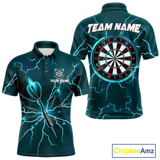 Turquoise Darts Thunder Lightning 3D Dart Polo & Quarter Zip Custom Dart Shirts For Men Dart Jersey TDM3032