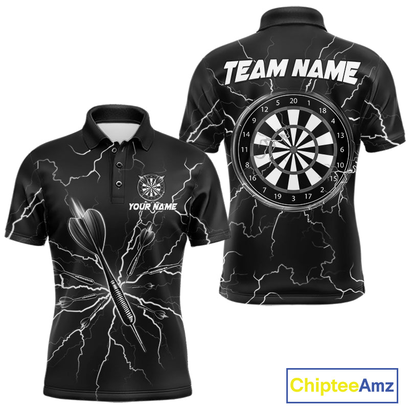 Black Darts Thunder Lightning 3D Dart Polo & Quarter Zip Custom Dart Shirts For Men Dart Jersey TDM3034