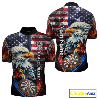 American Flag Smoke Eagle Darts Shirt For Men Custom Patriotic Darts Jersey Team Polo, 1/4 Zip TDM5256