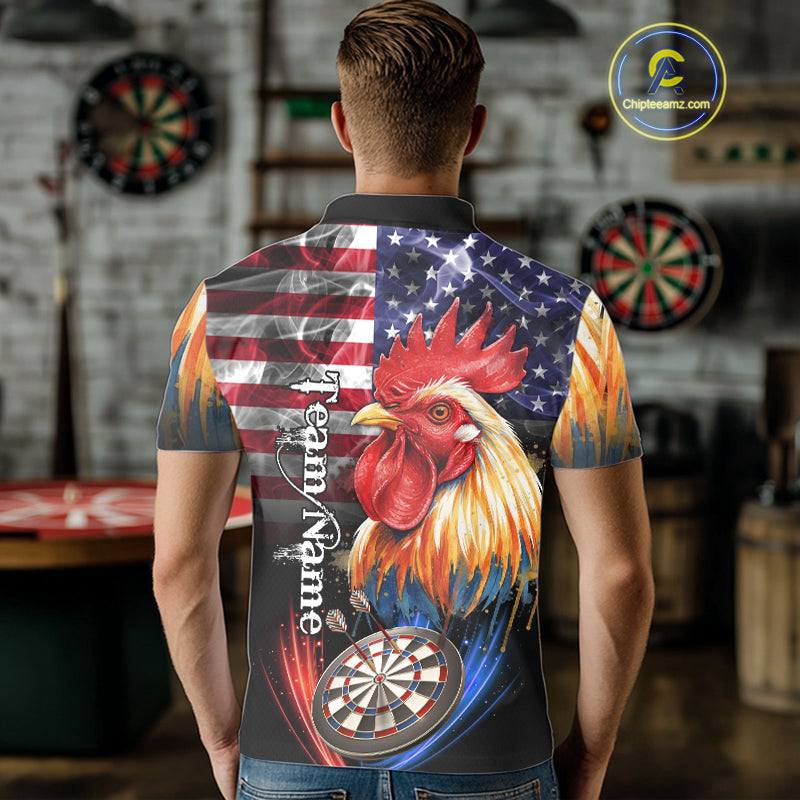 American Flag Smoke Rooster Darts Shirt For Men Custom Patriotic Darts Jersey Team Polo, 1/4 Zip TDM5257