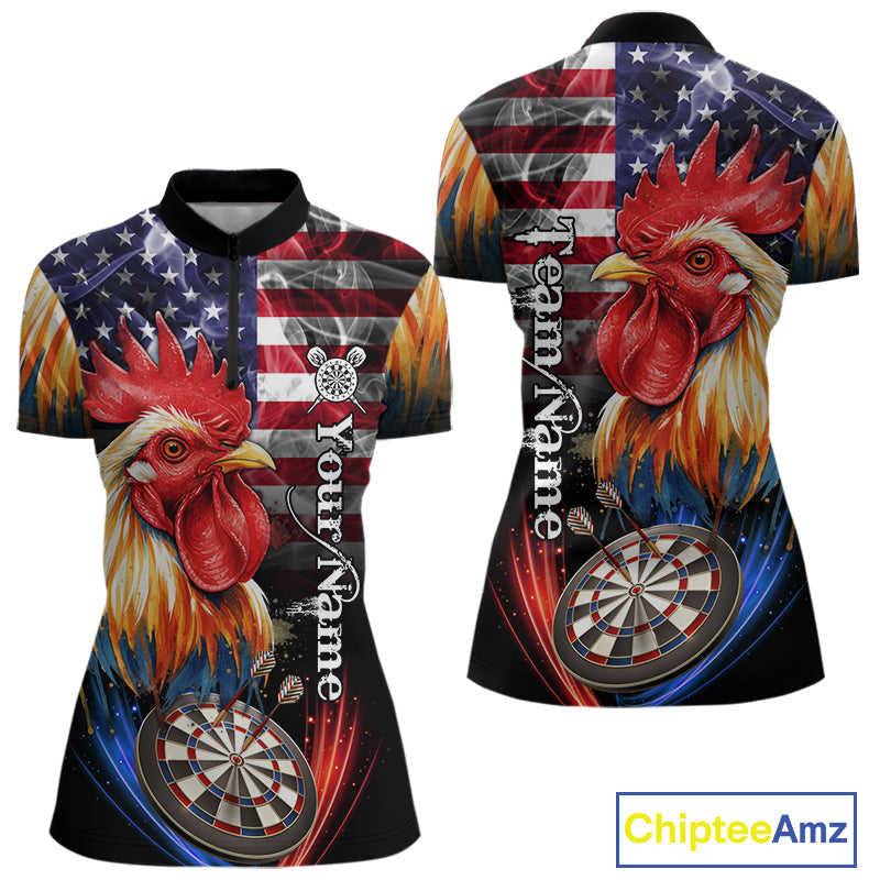 American Flag Smoke Rooster Darts Shirt For Women Custom Patriotic Darts Jersey Team Polo, 1/4 Zip TDM5257