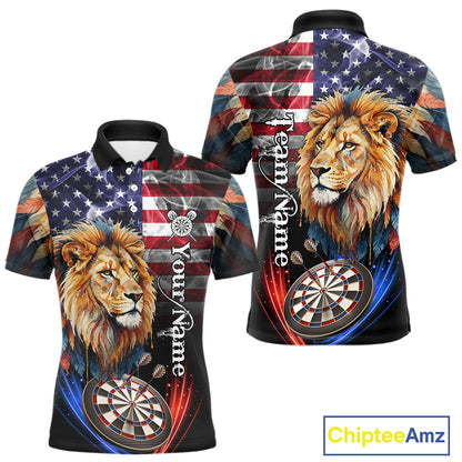 American Flag Smoke Lion Darts Shirt For Men Custom Patriotic Darts Jersey Team Polo, 1/4 Zip TDM5258