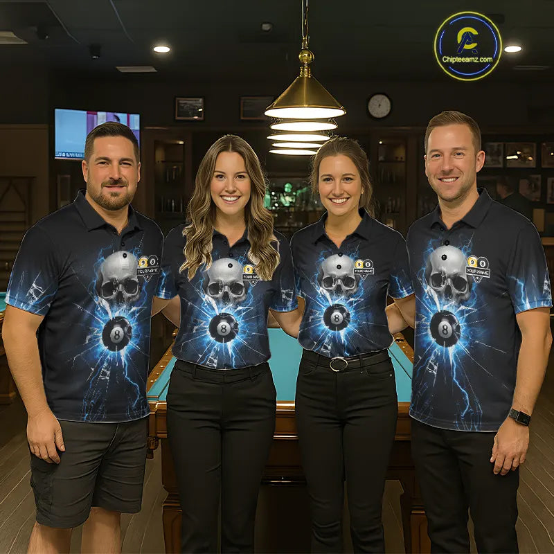 Blue Billiard 8 Ball & 9 Ball Skull Pool Shirt For Women Custom Glass Break Billiard Team Jersey TDM5513