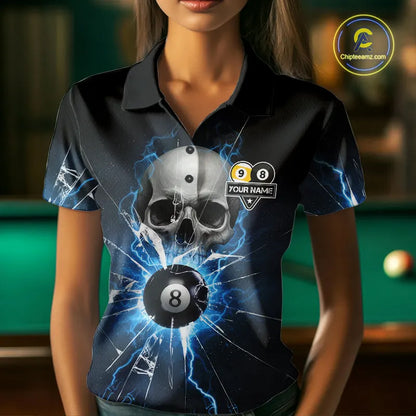 Blue Billiard 8 Ball & 9 Ball Skull Pool Shirt For Women Custom Glass Break Billiard Team Jersey TDM5513