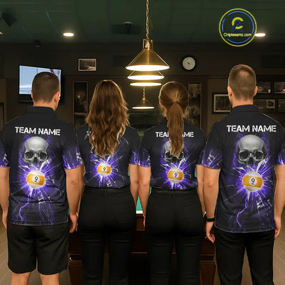 Purple Billiard 8 Ball & 9 Ball Skull Pool Shirt For Men Custom Glass Break Billiard Team Jersey TDM5514