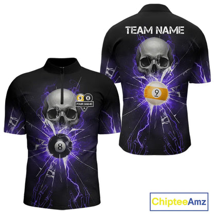 Purple Billiard 8 Ball & 9 Ball Skull Pool Shirt For Men Custom Glass Break Billiard Team Jersey TDM5514