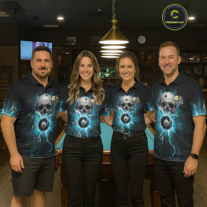 Turquoise Billiard 8 Ball & 9 Ball Skull Pool Shirt For Men Custom Glass Break Billiard Team Jersey TDM5515