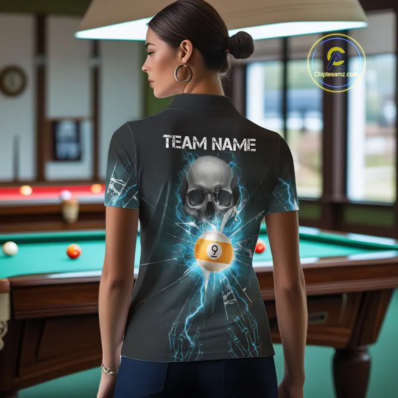 Turquoise Billiard 8 Ball & 9 Ball Skull Pool Shirt For Women Custom Glass Break Billiard Team Jersey TDM5515
