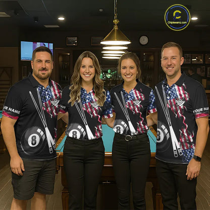 Personalized US Flag Smoke 8 Ball Pool Billiard Shirt For Men Custom Patriotic Billiard Team Jersey TDM5516