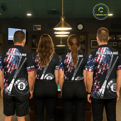 Personalized US Flag Smoke 8 Ball Pool Billiard Shirt For Men Custom Patriotic Billiard Team Jersey TDM5516