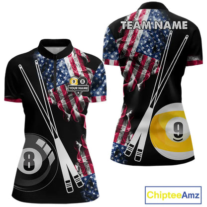 American Flag Smoke 8 Ball & 9 Ball Pool Billiard Shirt For Women Custom Patriotic Billiard Jersey TDM5517