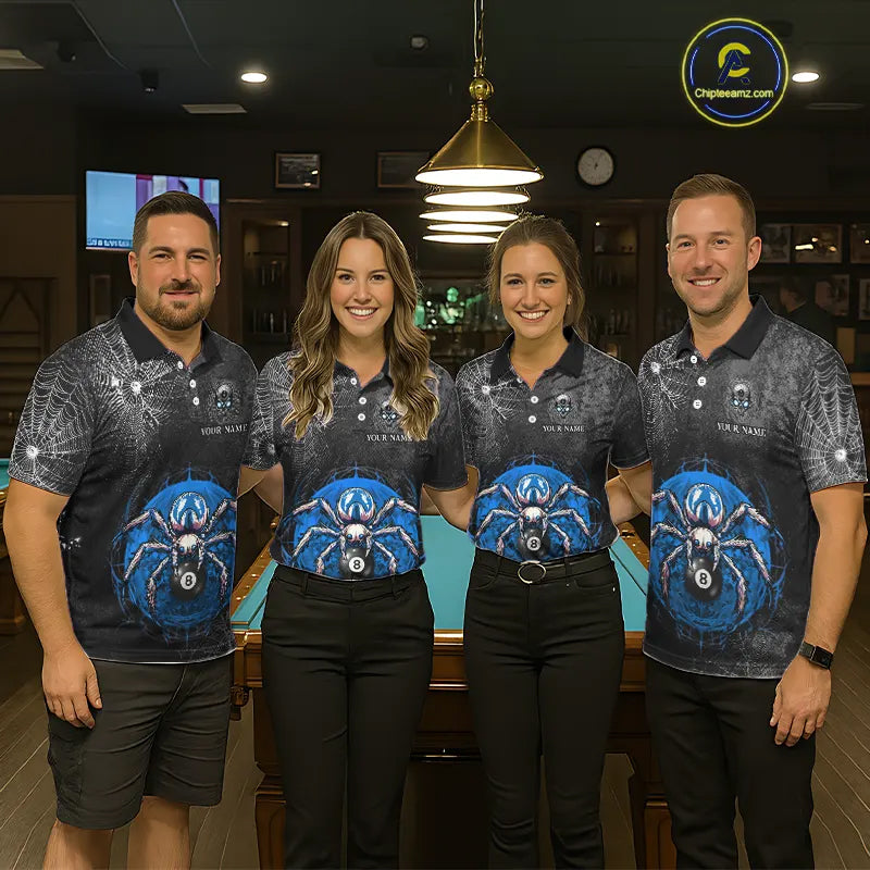 Personalized Grunge Spider Web 8 Ball Pool Billiard Shirt For Women, Billiard Team Jerseys |Blue TDM5518