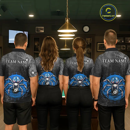 Personalized Grunge Spider Web 8 Ball Pool Billiard Shirt For Women, Billiard Team Jerseys |Blue TDM5518
