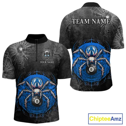 Personalized Grunge Spider Web 8 Ball Pool Billiard Shirt For Men, Billiard Team Jerseys |Blue TDM5518
