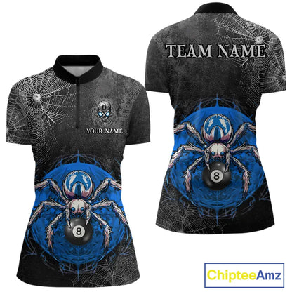 Personalized Grunge Spider Web 8 Ball Pool Billiard Shirt For Women, Billiard Team Jerseys |Blue TDM5518