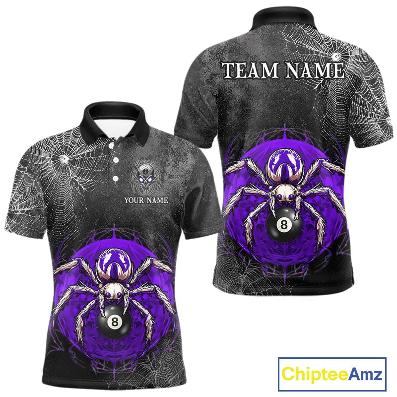 Personalized Grunge Spider Web 8 Ball Pool Billiard Shirt For Men, Billiard Team Jerseys |Purple TDM5519
