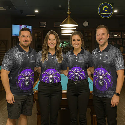 Personalized Grunge Spider Web 8 Ball Pool Billiard Shirt For Women, Billiard Team Jerseys |Purple TDM5519