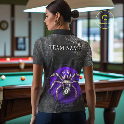 Personalized Grunge Spider Web 8 Ball Pool Billiard Shirt For Women, Billiard Team Jerseys |Purple TDM5519