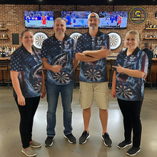 Load image into Gallery viewer, American Flag Shark Darts Shirt For Men Custom Lightning Patriotic Dart Jersey Team Polo &amp; 1/4 Zip TDM5771