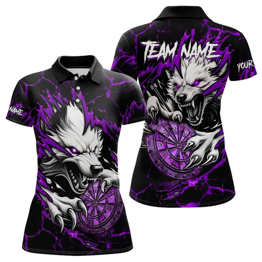 Personalized Wolf Lightning Darts Polo & Quarter Zip Custom Dart Shirts For Women Darts Jersey |Purple TDM3611