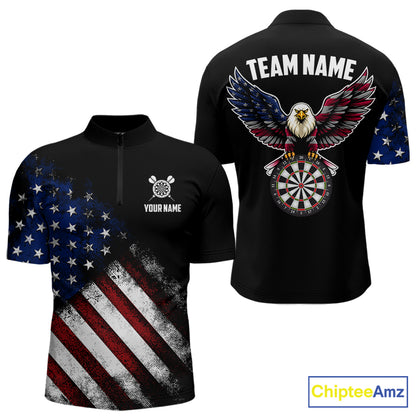 Vintage American Flag Eagle Darts Shirt For Men Custom Patriotic Darts Team Jersey Polo & 1/4 Zip TDM5968