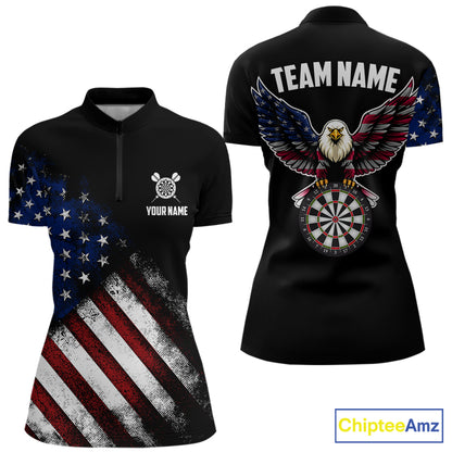 Vintage American Flag Eagle Darts Shirt For Women Custom Patriotic Darts Team Jersey Polo & 1/4 Zip TDM5968
