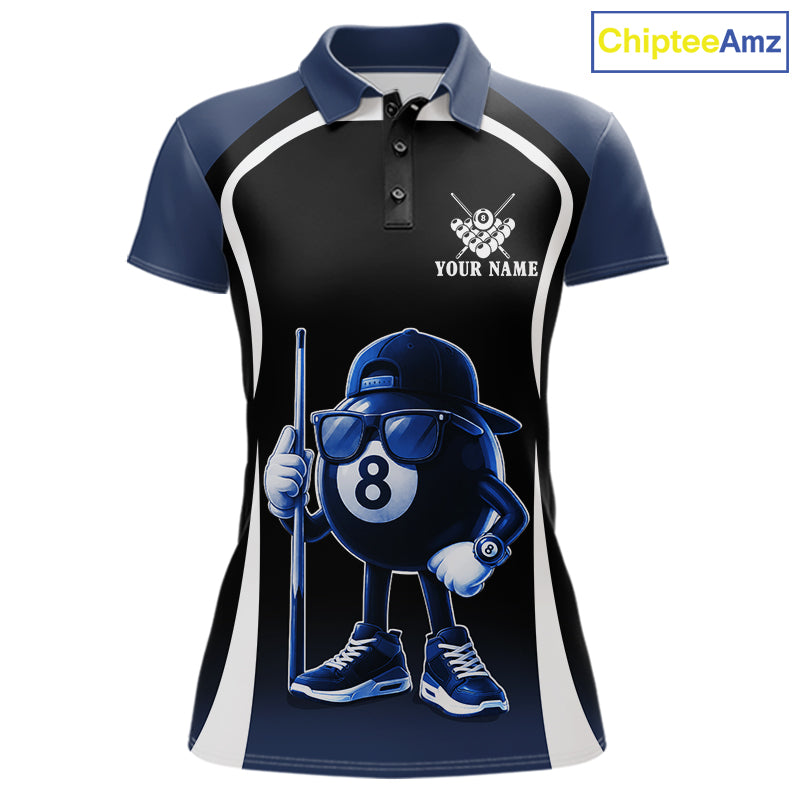 Blue Funny 8 Ball Pool US Flag Billiard Shirt For Women Custom Billiard Team Jersey Polo & 1/4 Zip TDM6365