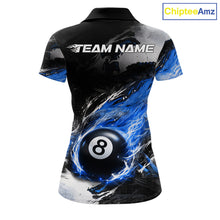 Load image into Gallery viewer, Custom Blue Flaming 8 Ball Pool Billiard Shirt For Women, Billiard Team Jersey Polo &amp; 1/4 Zip TDM6370